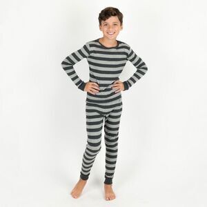 Open Box - LEVERET -  Two Piece Cotton Pajamas Stripe Dark Gray and Light Gray